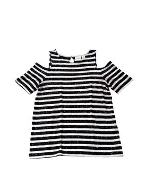 Chico’s Sequin Stripe Cold Shoulder Top Size S Sparkle Party Blouse